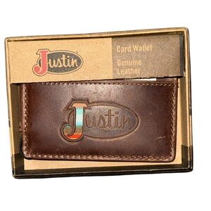 •JUSTIN BOOTS•NWT/NIB BROWN W/SERAPE LOGO LEATHER CARD HOLDER & MONEY CLIP(RFID)